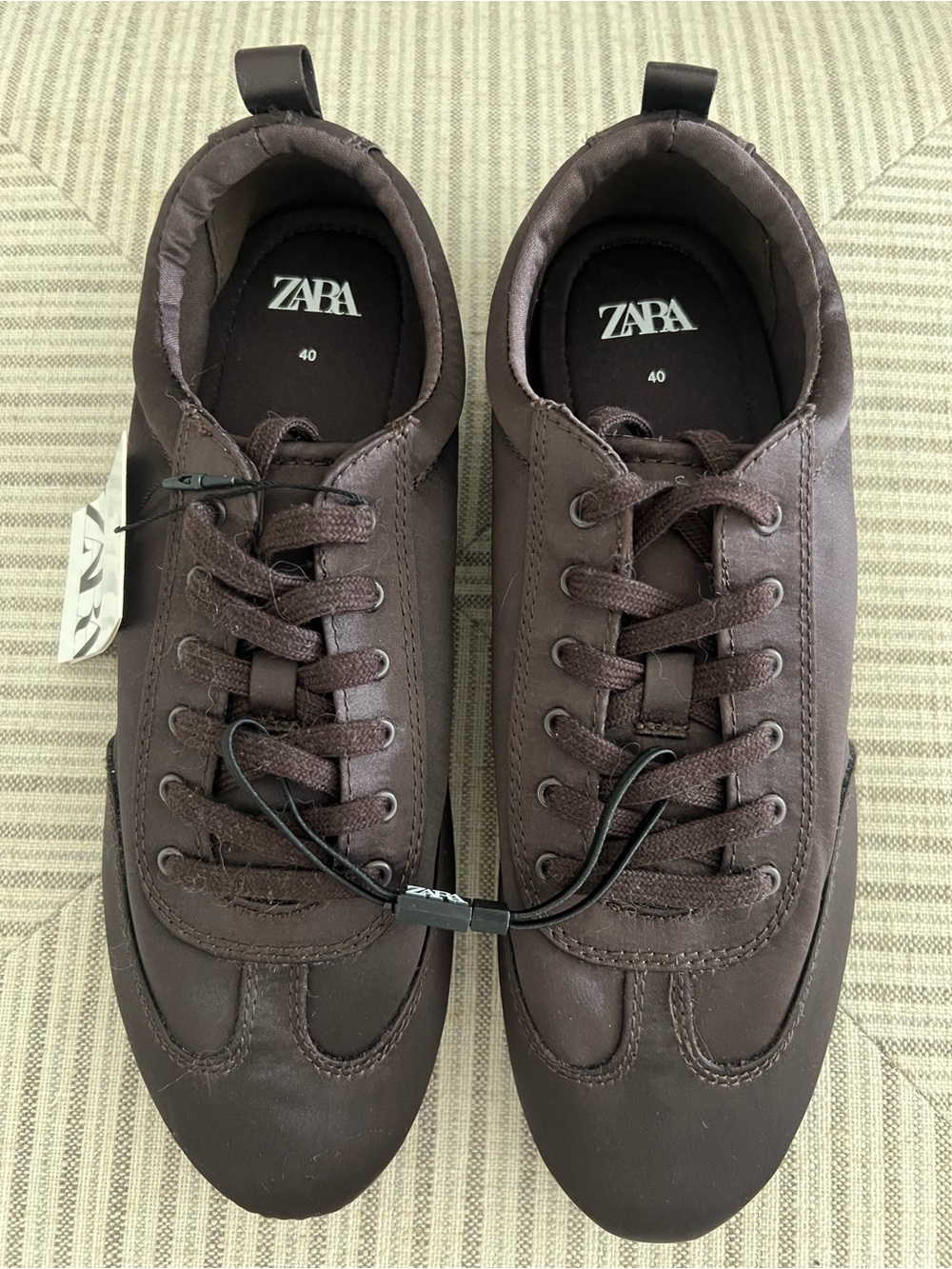 NWT ZARA Derby Satin Effect Lace up Sneakers Brown 9 40 - Picture 5 of 9